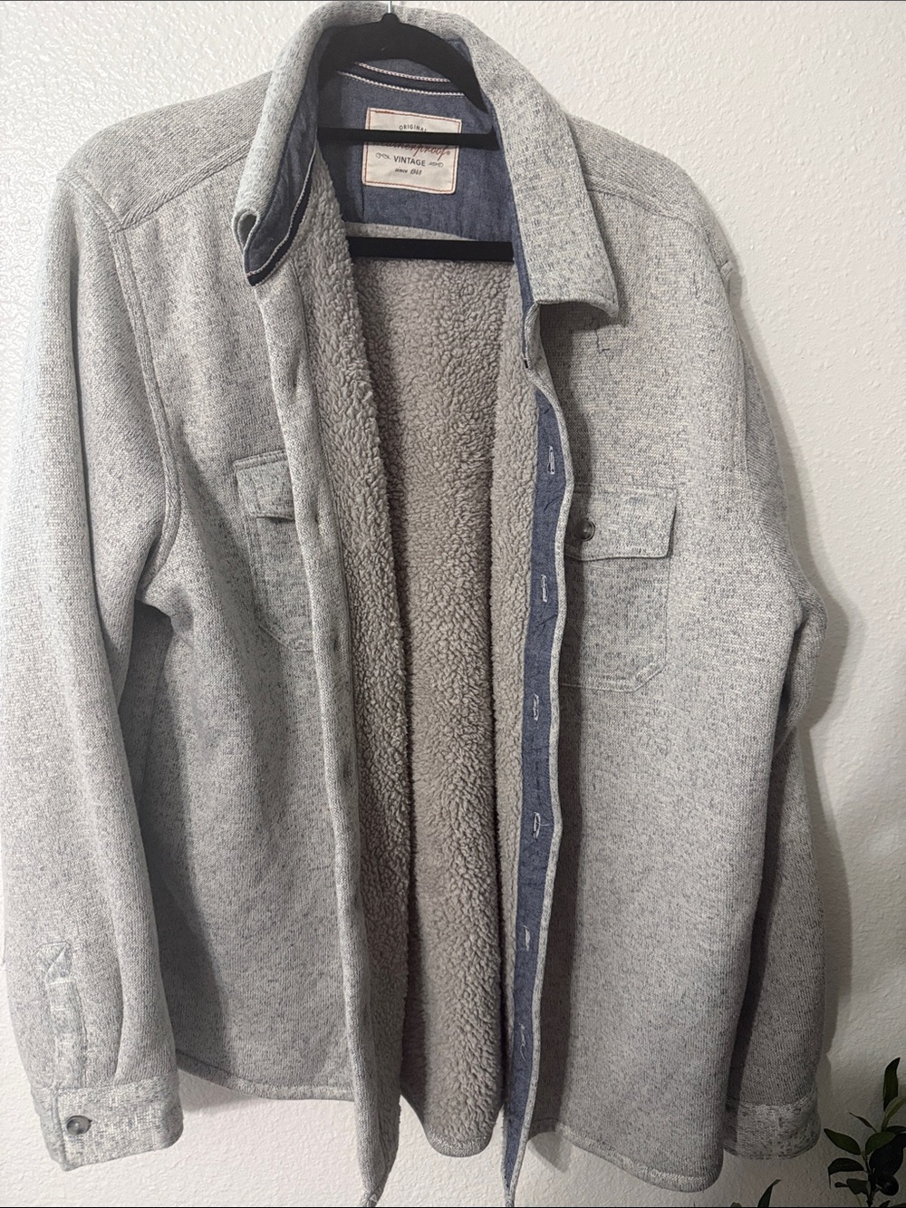 Light Gray Sherpa-Lined Button-Up Jacket